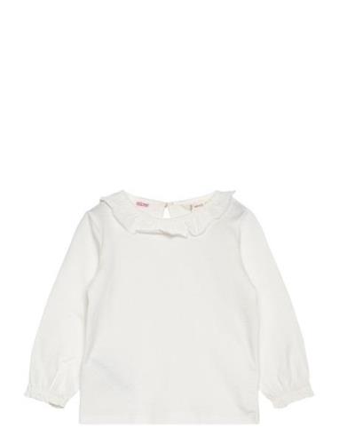 Ruffled Collar T-Shirt Tops T-shirts Long-sleeved T-shirts White Mango