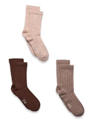 Wool Socks - Rib 3-Pack Sokker Strømper Brown Minymo