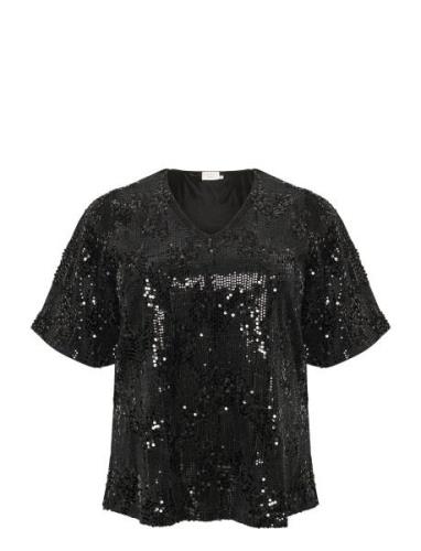 Kcnicoleen Sequin Blouse Tops Blouses Short-sleeved Black Kaffe Curve