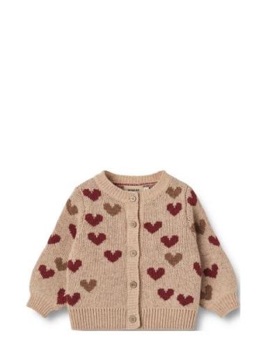 Jacquard Cardigan Hearts Tops Knitwear Cardigans Beige Wheat