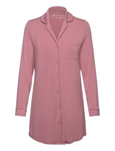 Shirtdress Ls Jersey Essential Nattkjole Pink Hunkemöller