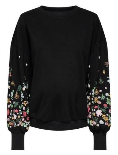 Olmbrooke L/S O-Neck Flower Swt Tops Knitwear Pullovers Black Only Mat...