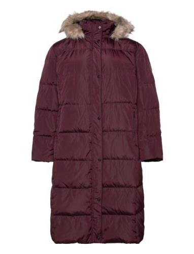 Faux-Fur-Trim Hooded Down Coat Fôret Jakke Burgundy Lauren Women