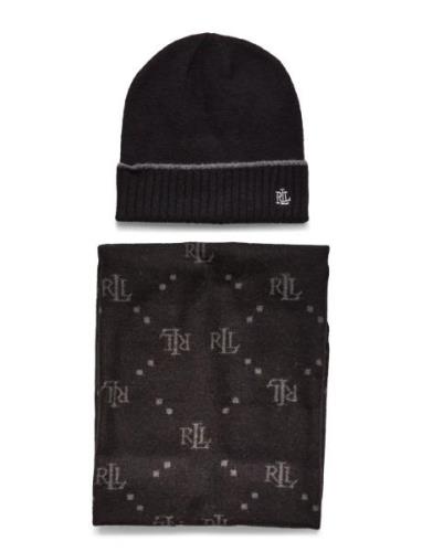 Logo Jacquard Scarf & Beanie Set Accessories Headwear Beanies Black La...