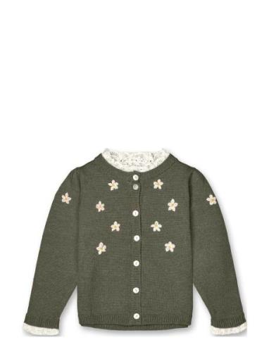 Daisy Hand Embroidered Cardigan Tops Knitwear Cardigans Green Fliink