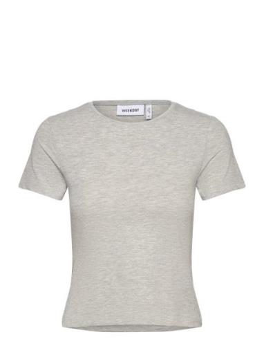 Slim Fitted T-Shirt Tops T-shirts & Tops Short-sleeved Grey Weekday