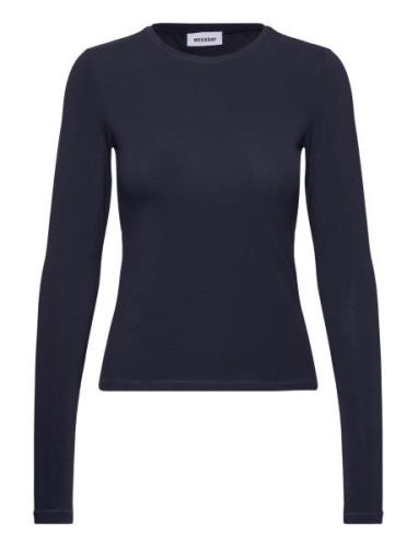 Slim Fitted Long Sleeve Tops T-shirts & Tops Long-sleeved Navy Weekday