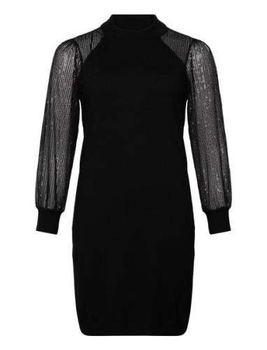 Carnaja Ls Sequins High Neck Dress Knt Kort Kjole Black ONLY Carmakoma