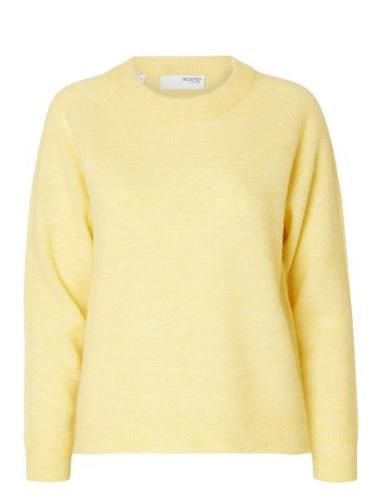 Slflulu Ls Knit O-Neck Noos Tops Knitwear Jumpers Yellow Selected Femm...