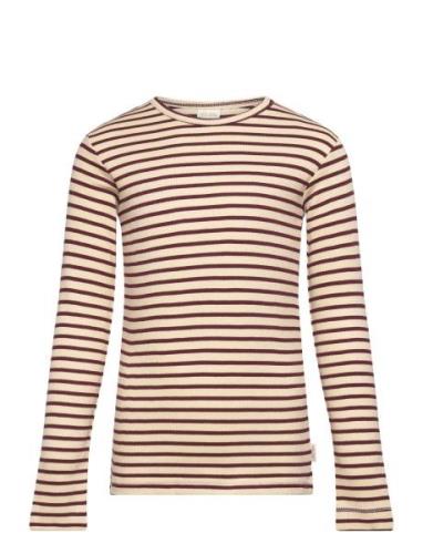 T-Shirt L/S Modal Striped Tops T-shirts Long-sleeved T-shirts Brown Pe...