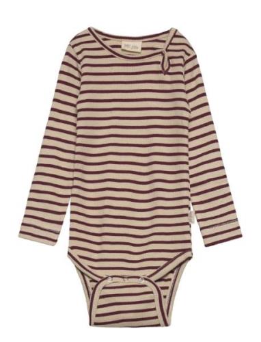 Body L/S Modal Striped Bodies Long-sleeved Brown Petit Piao