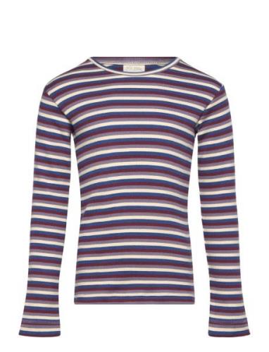 T-Shirt L/S Modal Multi Striped Tops T-shirts Long-sleeved T-shirts Mu...