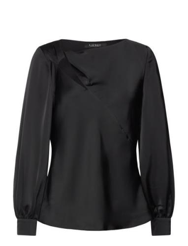 Cutout Satin Charmeuse Blouse Tops Blouses Long-sleeved Black Lauren R...