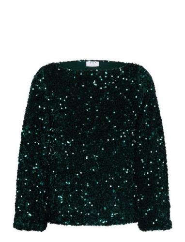 Vifaith Boat Neck L/S Sequin Top/Vol Tops Blouses Long-sleeved Green V...