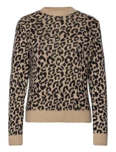 Leopard-Print Sweater With Contrasting Trims Tops Knitwear Jumpers Bei...