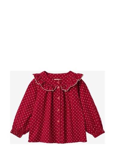 Dolly Dot Ls Blouse Tops Blouses & Tunics Red Fliink