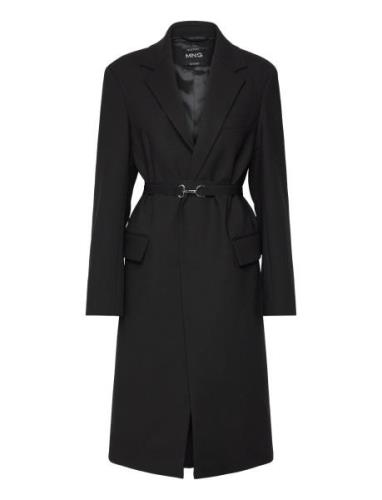 Structured Double Fabric Coat With Belt Ullfrakk Frakk Black Mango