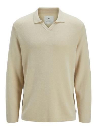 Jprwason Knit Split Neck Styd Aw24 Tops Knitwear V-necks Cream Jack & ...