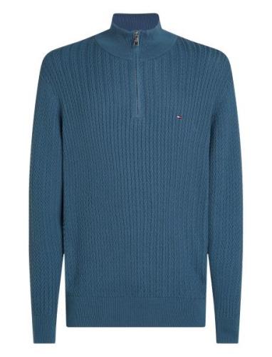 Herringb Structure Zip Mock Tops Knitwear Half Zip Jumpers Blue Tommy ...