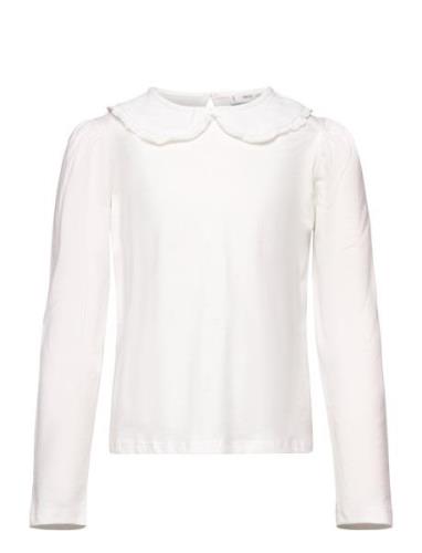 Babydoll-Neck T-Shirt Tops T-shirts Long-sleeved T-shirts White Mango