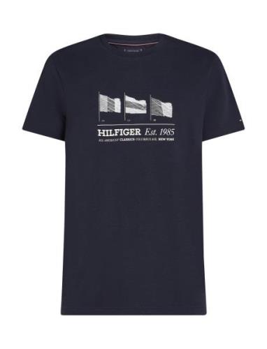 Hilfiger Flags Tee Tops T-shirts Short-sleeved Navy Tommy Hilfiger