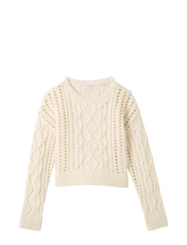 Cropped Cable Knit Tops Knitwear Pullovers Cream Tom Tailor