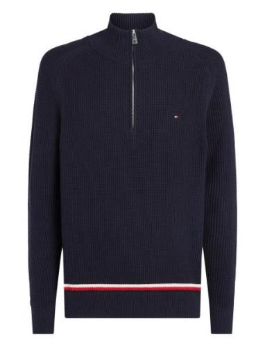 Structure Global Stripe Zip Mock Tops Knitwear Half Zip Jumpers Navy T...