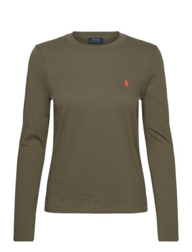 Long-Sleeve Jersey Crewneck Tee Tops T-shirts & Tops Long-sleeved Khak...