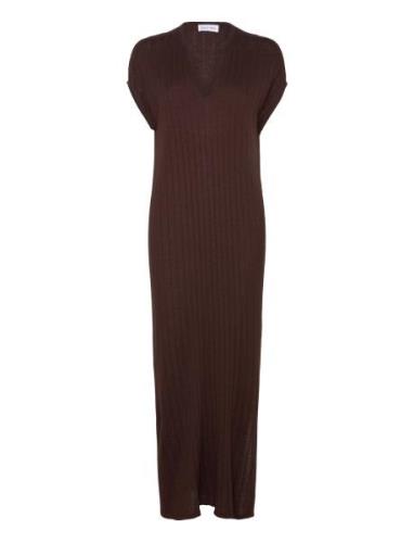 Fine Knit Cap Sleeve Dress Maxikjole Festkjole Brown Davida Cashmere