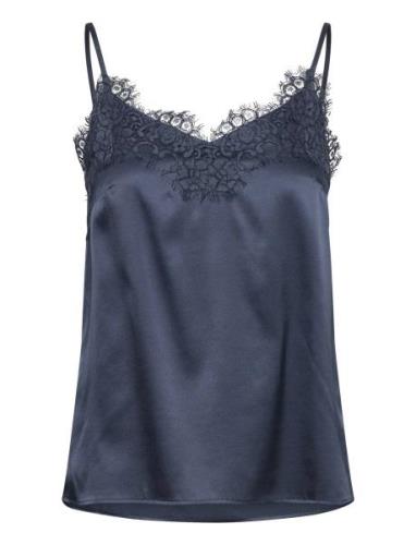 Silk Strap Top Tops Blouses Sleeveless Navy Rosemunde