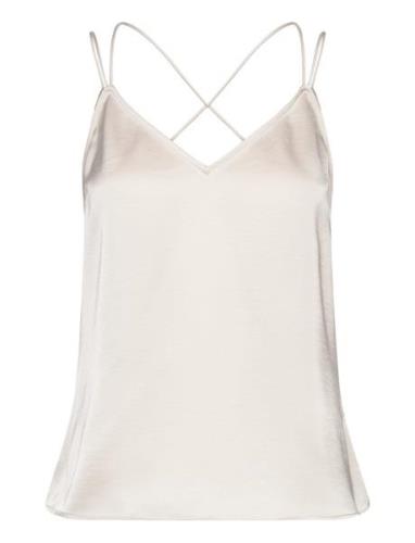 Obu Satin Singlet Tops Blouses Sleeveless Cream Dante6