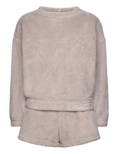 Pj Short Ls Fluffy Fleece Pyjamas Beige Hunkemöller