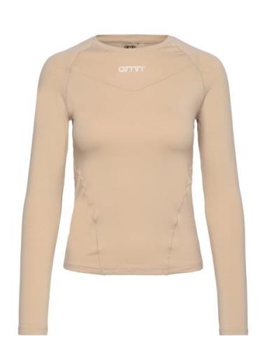 Soft Basic Long Sleeve Sport T-shirts & Tops Long-sleeved Beige Aim´n