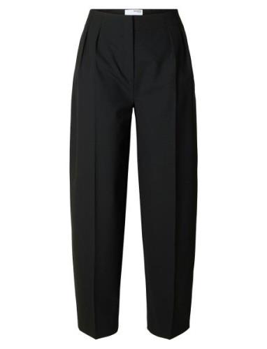 Slfeloise Hw Barrel Pant Bottoms Trousers Suitpants Black Selected Fem...