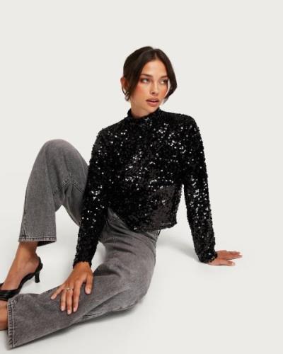 Nelly - Svart - Sequin Collar Top