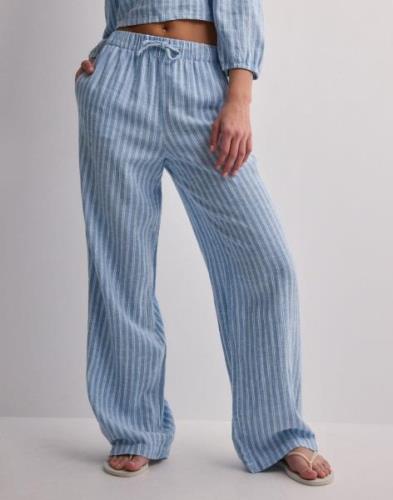 Only - Blå - Onlcaro Mw Linen Bl Pull-Up Pant Cc