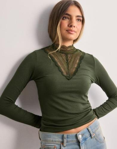 Only - Grønn - Onltilde L/S High Neck Lace Top Jrs