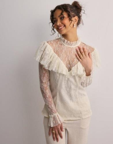 Malina - Beige - Joelle polo neck lace top