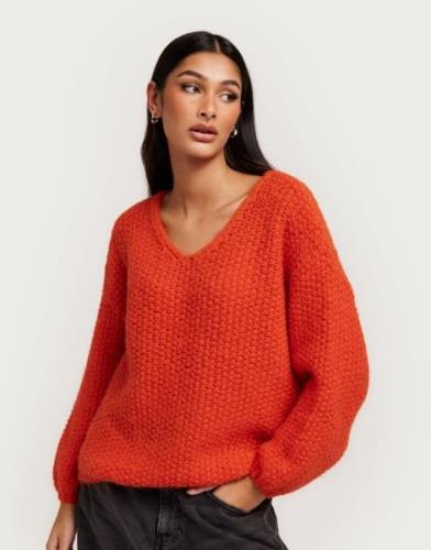 Vero Moda - Oransje - Vmerin Structure Ls V-Nk Pullover G