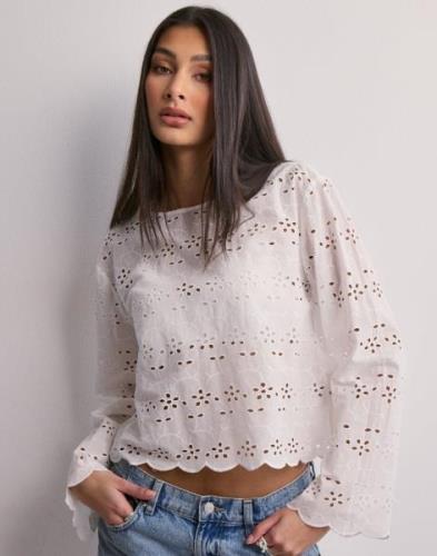 Pieces - Hvit - Pcarmorine Ls Embroderi Top